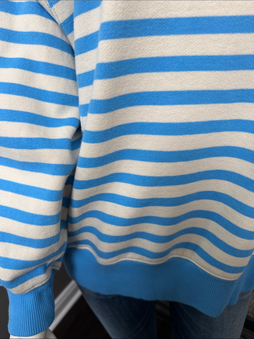 aerie Blue and Cream Striped Crewneck Sweater - Picture 2 of 6